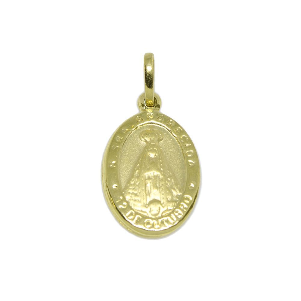 Pingente Nsra. Aparecida Oval Pequeno em Ouro Amarelo 18 Kilates - 25075